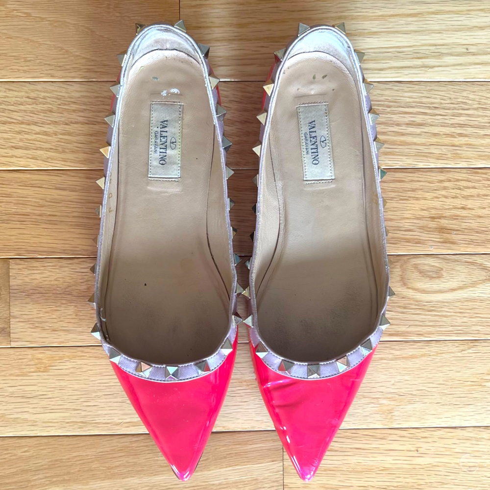 Valentino hot pink ballet Rockstud studded flats 38